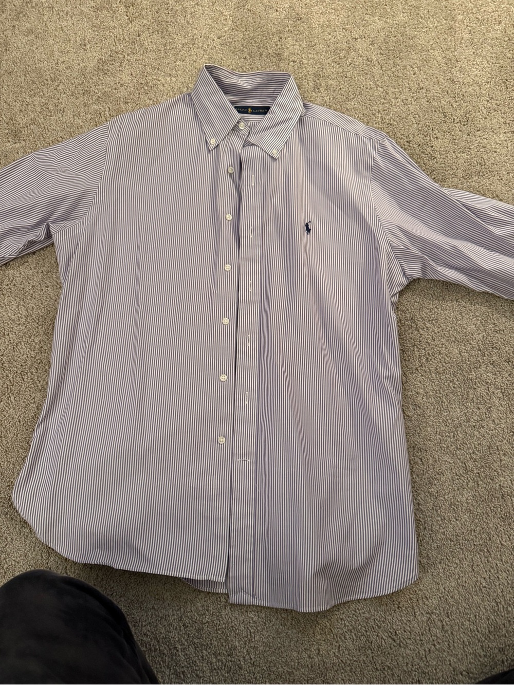Ralph Lauren Men's White and Blue Thin-Stripe Button-Down Shirt